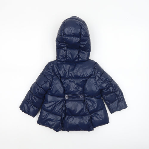 United Colors of Benetton Navy Blue Unisex Baby Puffer Jacket 12-18M Hooded Winter Coat
