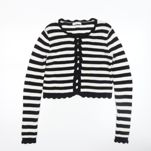 Reserved Women's Black White Striped Knit Cotton Cardigan S
