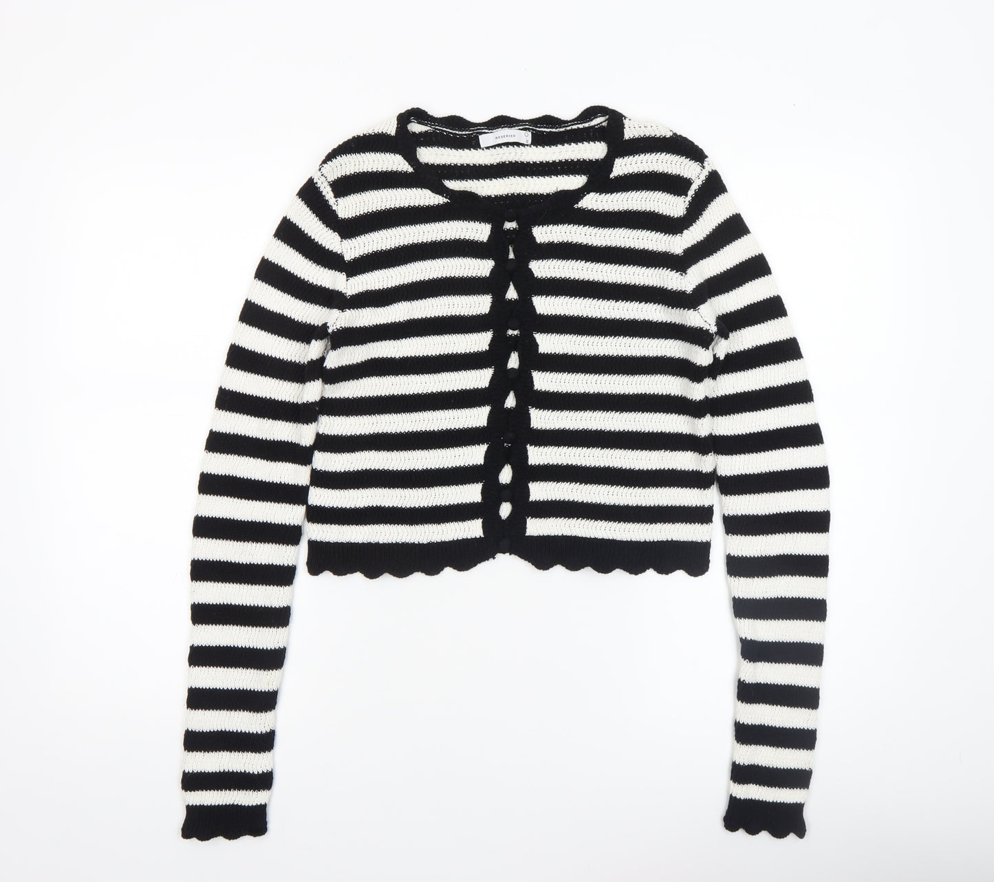 Reserved Women's Black White Striped Knit Cotton Cardigan S