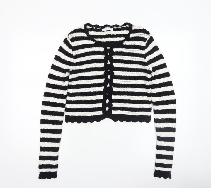 Reserved Women's Black White Striped Knit Cotton Cardigan S