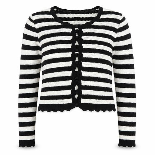 Reserved Women's Black White Striped Knit Cotton Cardigan S