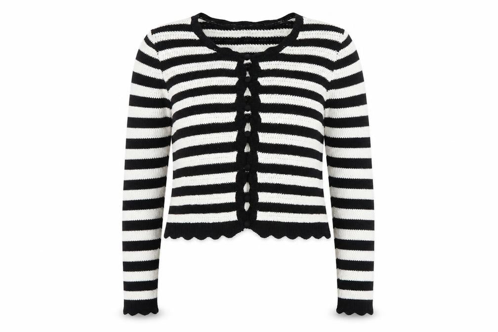 Reserved Women's Black White Striped Knit Cotton Cardigan S