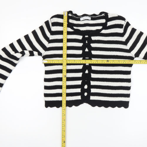 Reserved Women's Black White Striped Knit Cotton Cardigan S