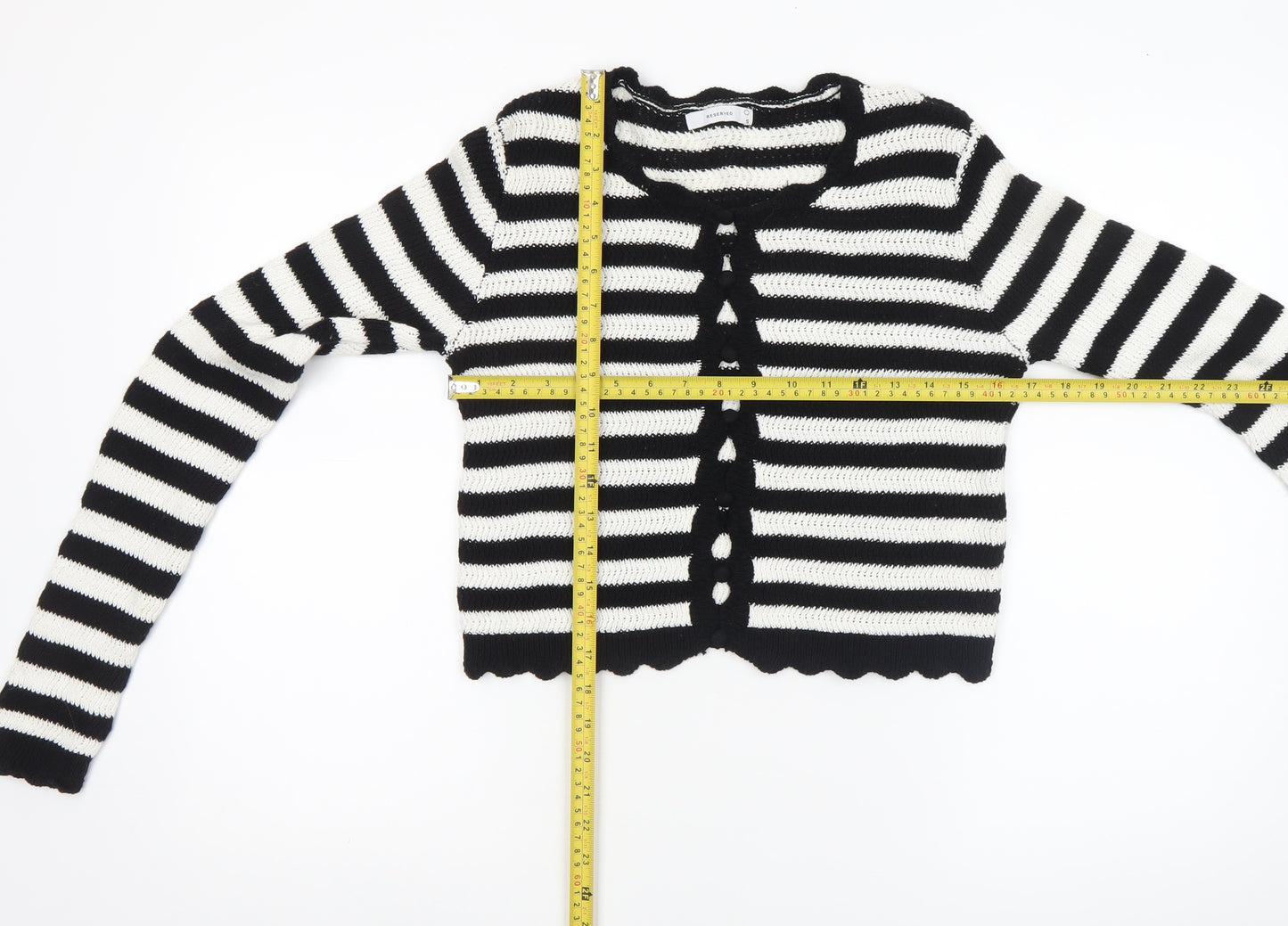 Reserved Women's Black White Striped Knit Cotton Cardigan S