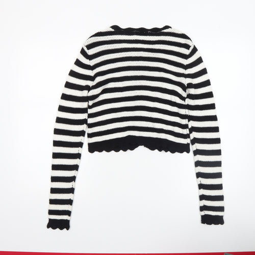 Reserved Women's Black White Striped Knit Cotton Cardigan S