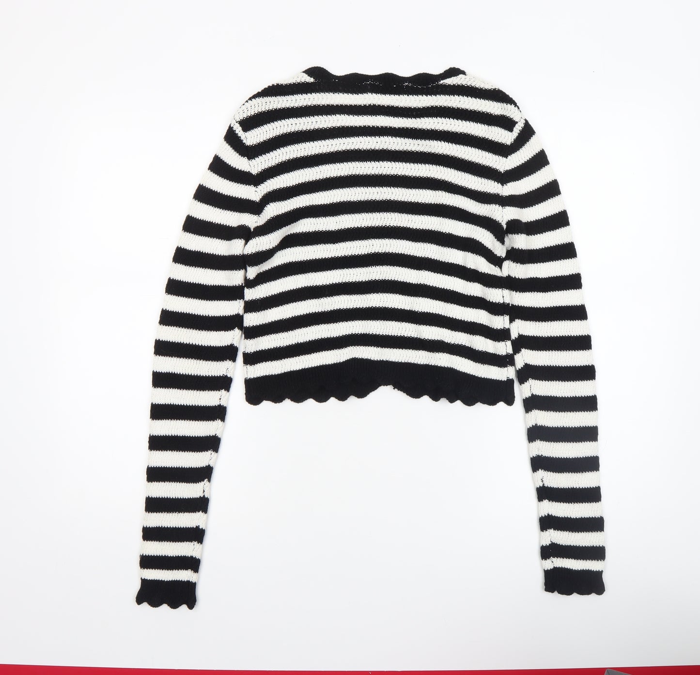 Reserved Women's Black White Striped Knit Cotton Cardigan S