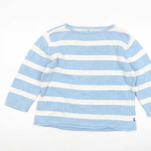Tommy Hilfiger Women Blue White Striped Cotton Crew Neck Jumper M