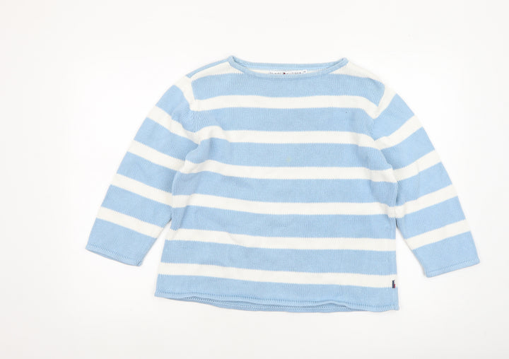 Tommy Hilfiger Women Blue White Striped Cotton Crew Neck Jumper M