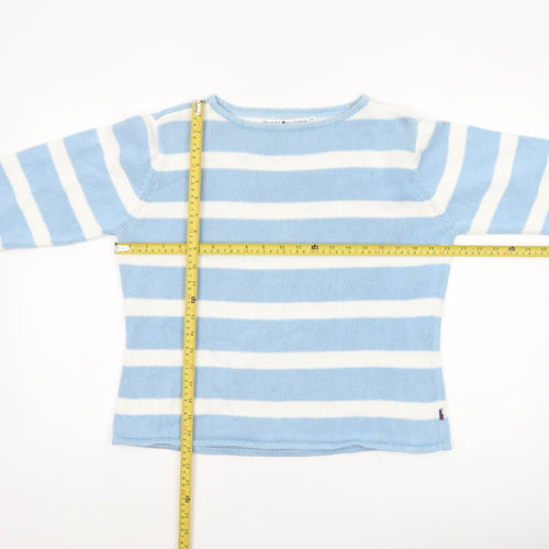 Tommy Hilfiger Women Blue White Striped Cotton Crew Neck Jumper M