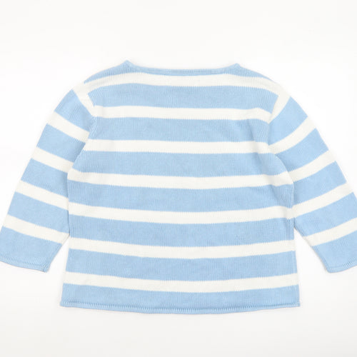 Tommy Hilfiger Women Blue White Striped Cotton Crew Neck Jumper M
