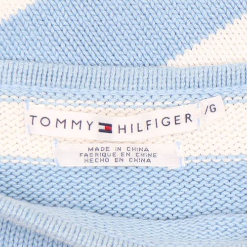 Tommy Hilfiger Women Blue White Striped Cotton Crew Neck Jumper M