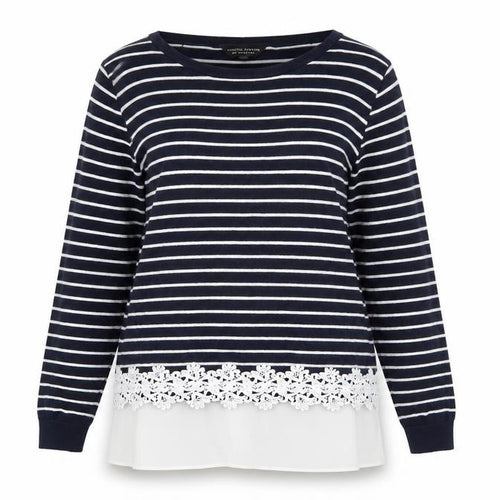 Dorothy Perkins Women's Blue Striped Lace Hem Jumper Size 14