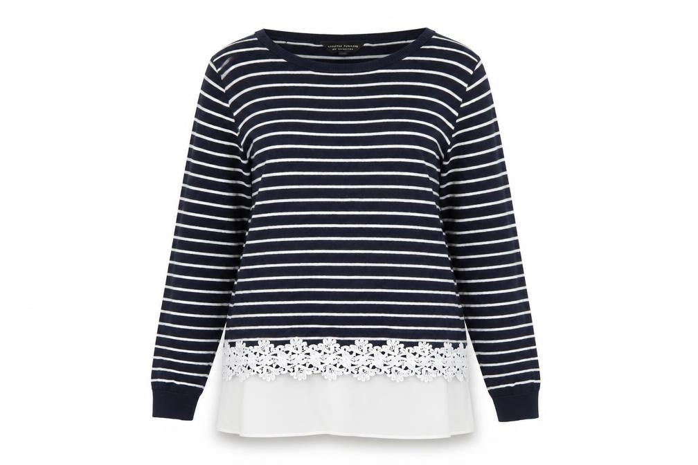Dorothy Perkins Women's Blue Striped Lace Hem Jumper Size 14