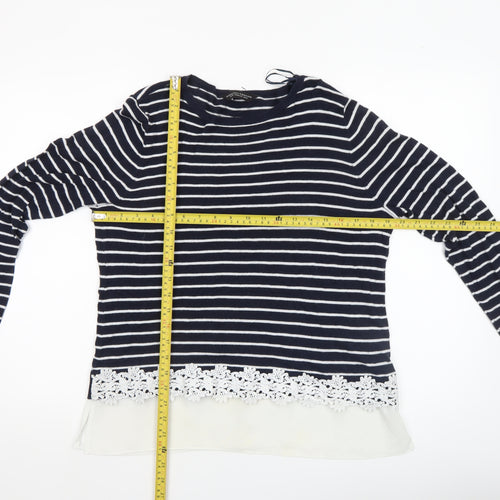 Dorothy Perkins Women's Blue Striped Lace Hem Jumper Size 14