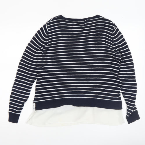 Dorothy Perkins Women's Blue Striped Lace Hem Jumper Size 14
