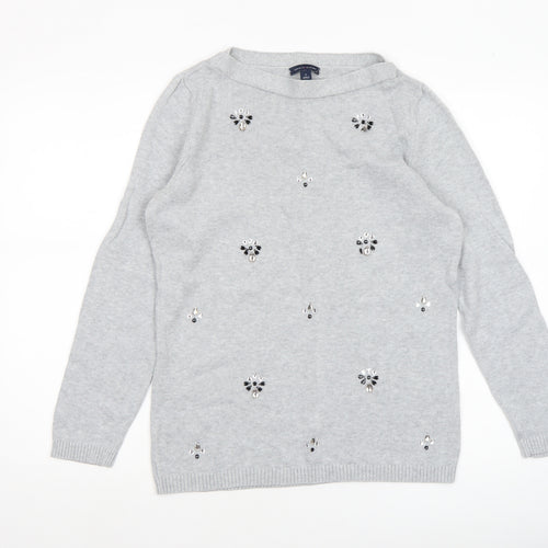 Tommy Hilfiger Women's Grey Beaded Knit Jumper Size M