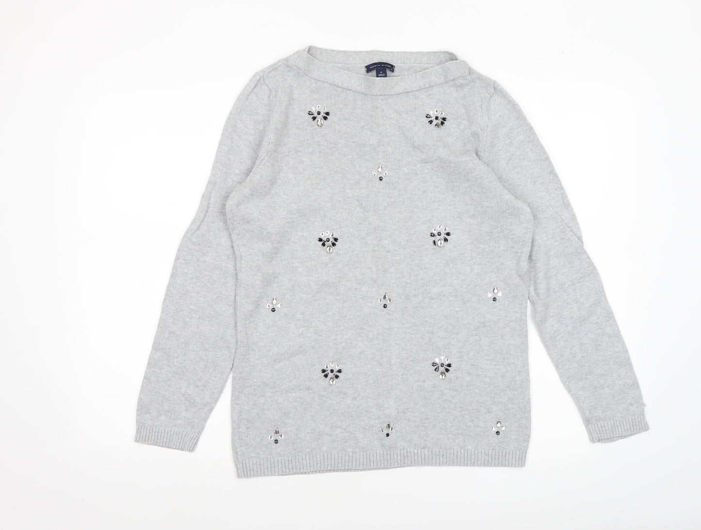 Tommy Hilfiger Women's Grey Beaded Knit Jumper Size M