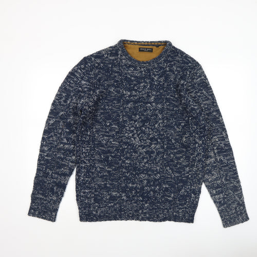 Brave Soul Men's Blue Crew Neck Cable-Knit Jumper Size S