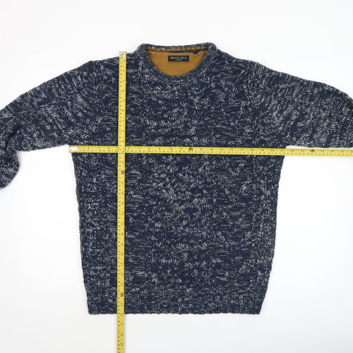 Brave Soul Men's Blue Crew Neck Cable-Knit Jumper Size S