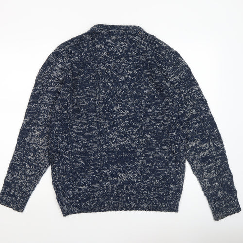 Brave Soul Men's Blue Crew Neck Cable-Knit Jumper Size S