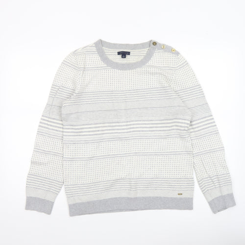 Tommy Hilfiger Women’s Grey Striped Cotton Knit Jumper M Crew Neck