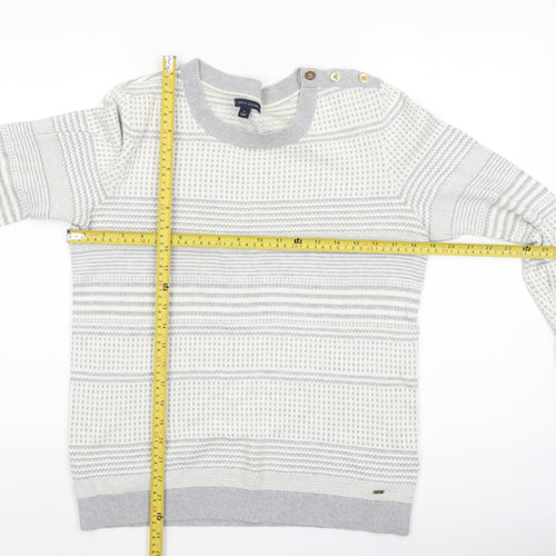 Tommy Hilfiger Women’s Grey Striped Cotton Knit Jumper M Crew Neck