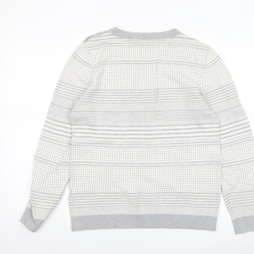 Tommy Hilfiger Women’s Grey Striped Cotton Knit Jumper M Crew Neck
