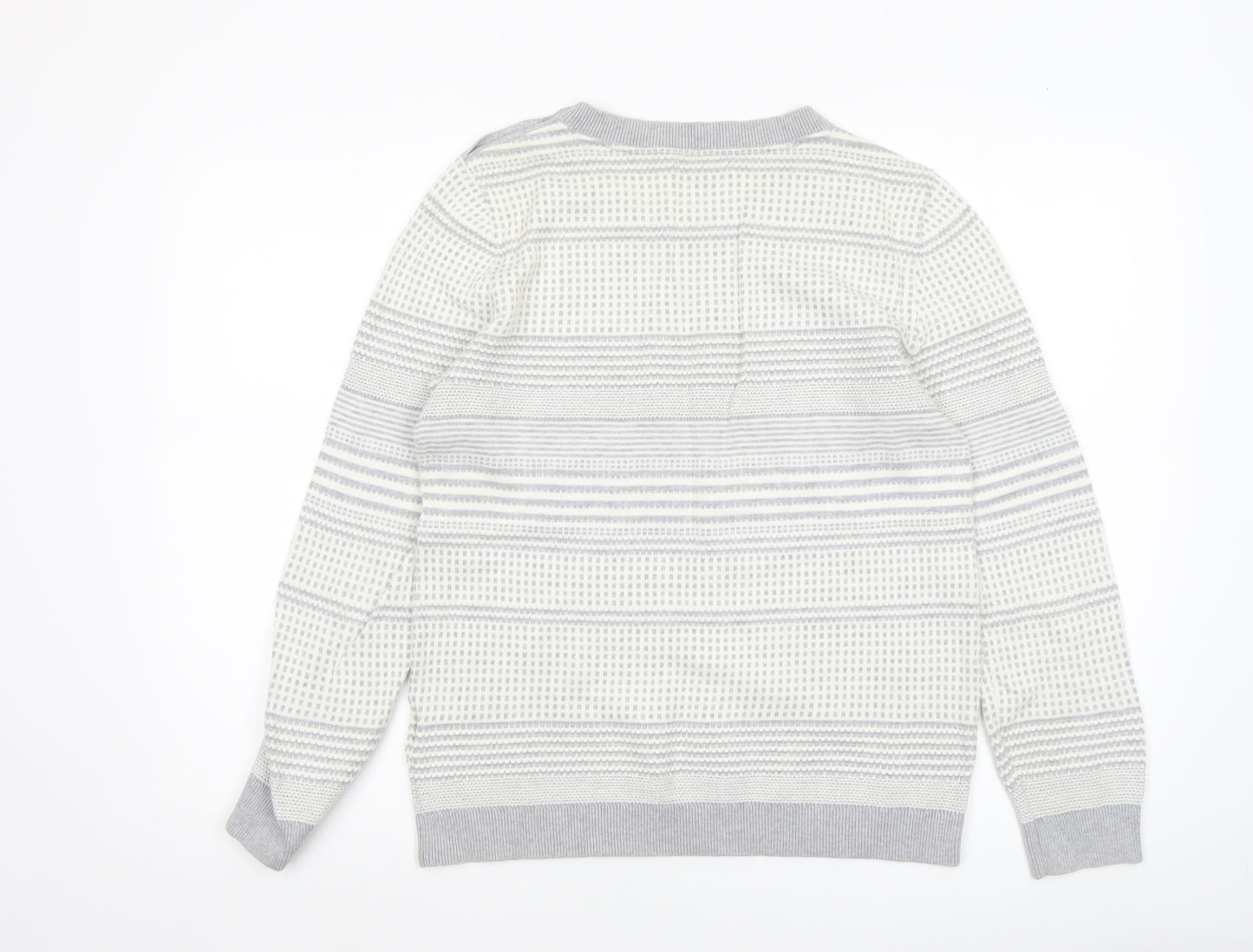 Tommy Hilfiger Women’s Grey Striped Cotton Knit Jumper M Crew Neck