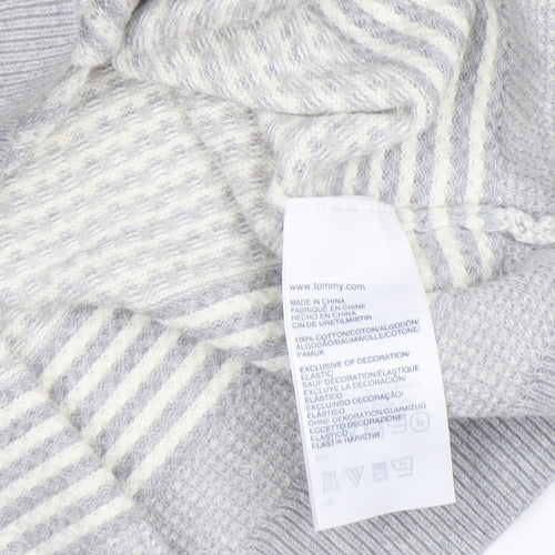 Tommy Hilfiger Women’s Grey Striped Cotton Knit Jumper M Crew Neck