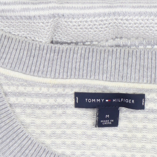Tommy Hilfiger Women’s Grey Striped Cotton Knit Jumper M Crew Neck