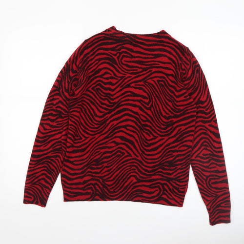 Marks and Spencer Women's Red Animal Print V-Neck Acrylic Jumper Size S
