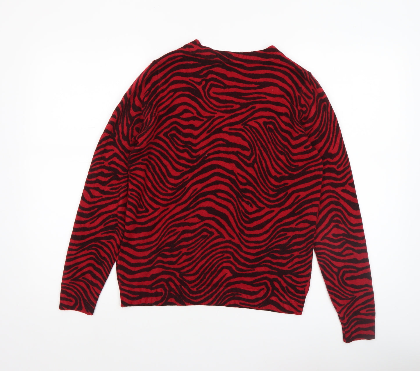 Marks and Spencer Women's Red Animal Print V-Neck Acrylic Jumper Size S