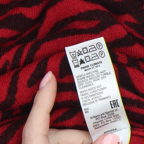 Marks and Spencer Women's Red Animal Print V-Neck Acrylic Jumper Size S