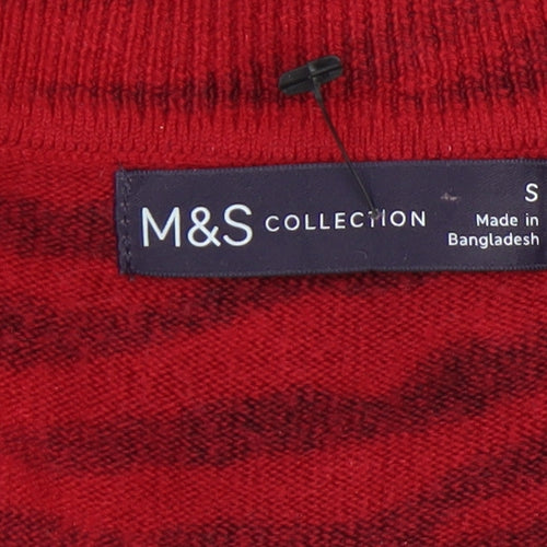 Marks and Spencer Women's Red Animal Print V-Neck Acrylic Jumper Size S