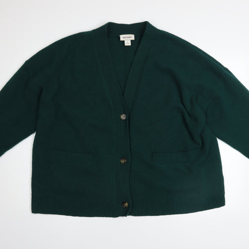 Monki Women Green Cardigan M Wool Blend Knit V-Neck Long Sleeve