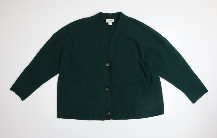 Monki Women Green Cardigan M Wool Blend Knit V-Neck Long Sleeve