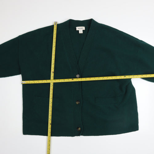 Monki Women Green Cardigan M Wool Blend Knit V-Neck Long Sleeve