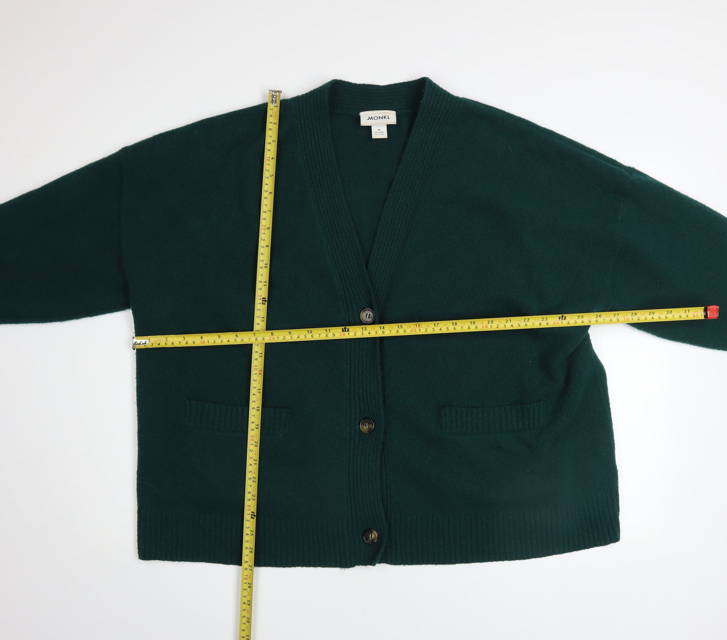 Monki Women Green Cardigan M Wool Blend Knit V-Neck Long Sleeve