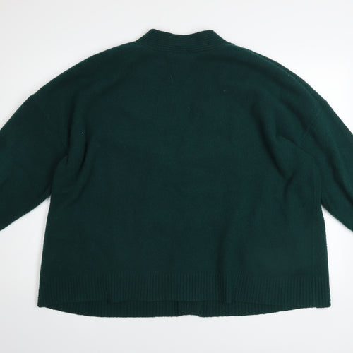Monki Women Green Cardigan M Wool Blend Knit V-Neck Long Sleeve