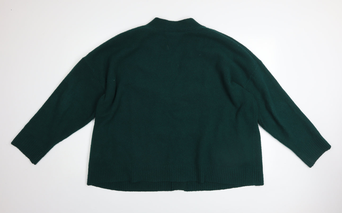 Monki Women Green Cardigan M Wool Blend Knit V-Neck Long Sleeve