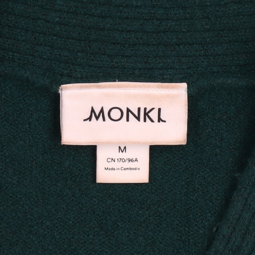 Monki Women Green Cardigan M Wool Blend Knit V-Neck Long Sleeve