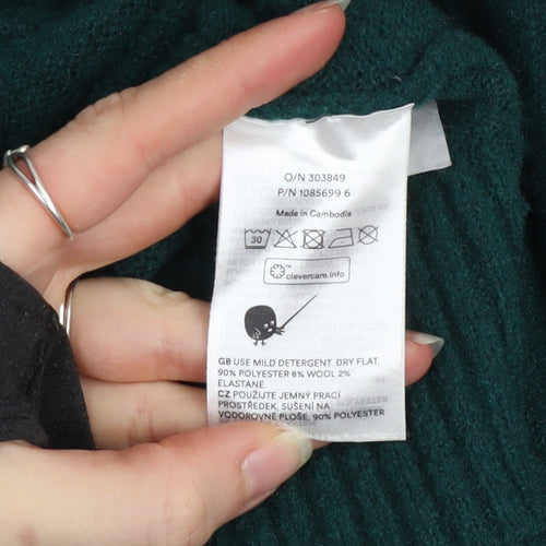 Monki Women Green Cardigan M Wool Blend Knit V-Neck Long Sleeve