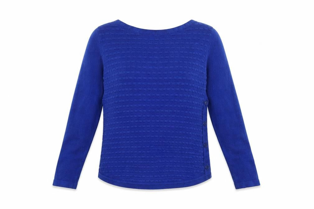 Front view of Margo Women Blue, size 12, Button Side Knit jumper