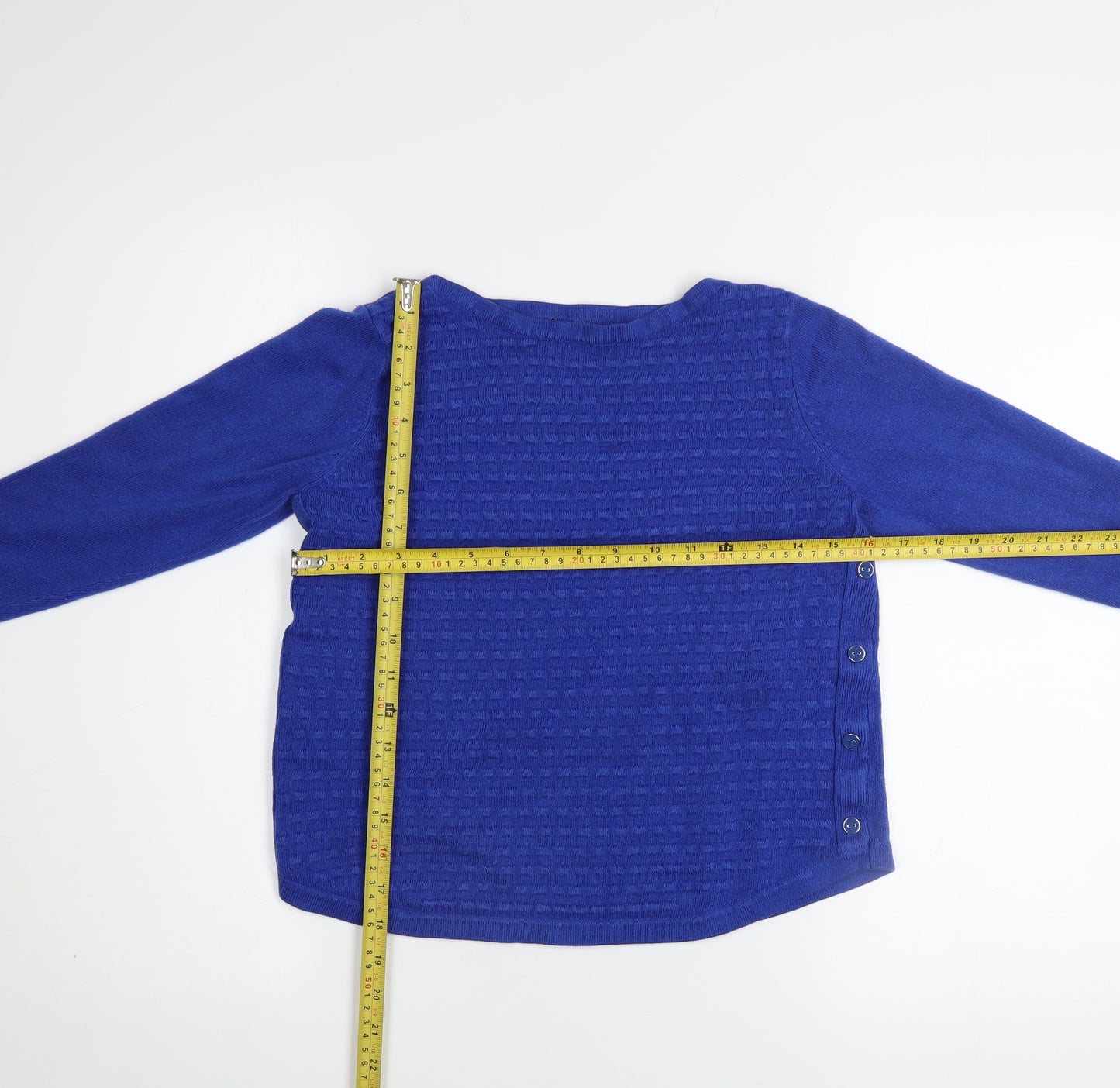 Margo Women Blue Size 12 Button Side Knit Pullover Jumper