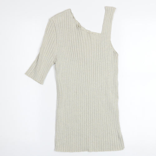 Next Women’s Beige Ribbed Asymmetric Knit Top Size 14