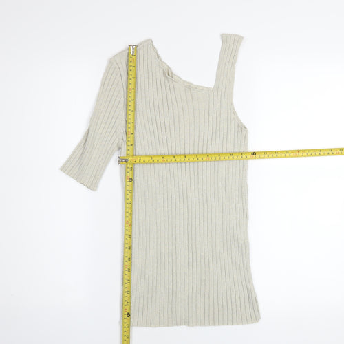 Next Women’s Beige Ribbed Asymmetric Knit Top Size 14