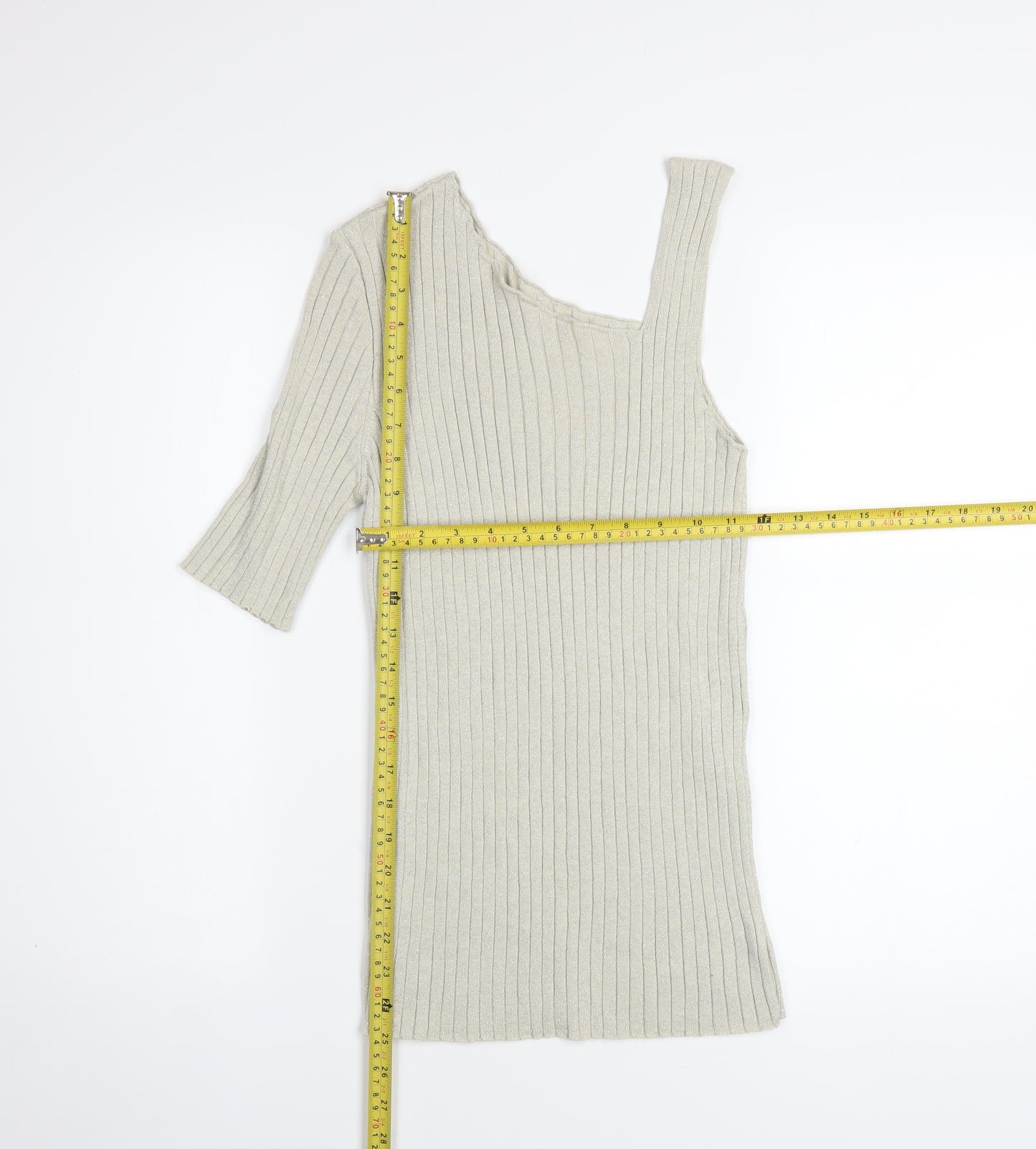 Next Women’s Beige Ribbed Asymmetric Knit Top Size 14