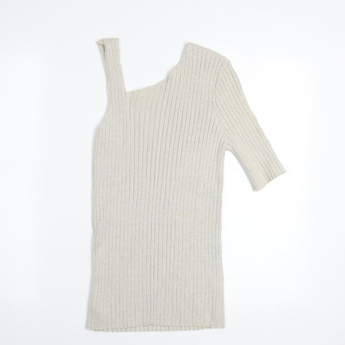 Next Women’s Beige Ribbed Asymmetric Knit Top Size 14
