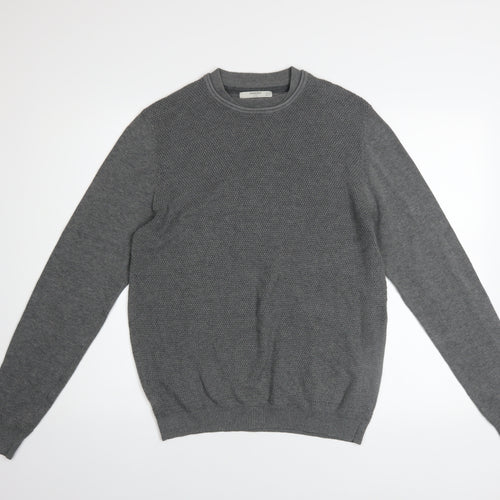 Mango Man Grey Cotton Crew Neck Jumper Mens M Regular Fit Casual