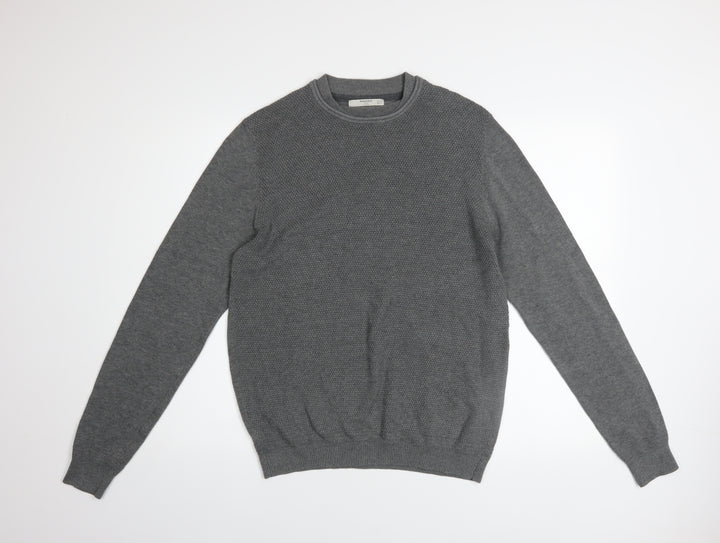 Mango Man Grey Cotton Crew Neck Jumper Mens M Regular Fit Casual